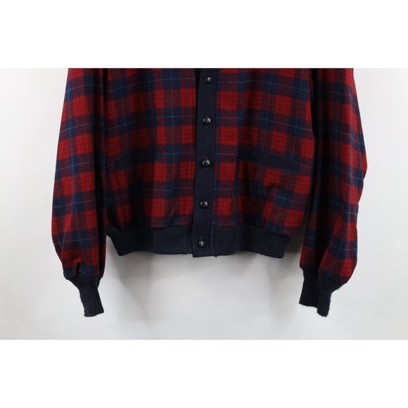 Vintage 70s Pendleton Mens Size XL Virgin Wool Knit Cardigan Sweater Plaid USA - Picture 3 of 11